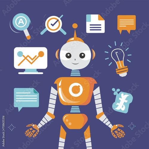 2d vector illustration colorful technology , ai robot making jobs helping people colorful design