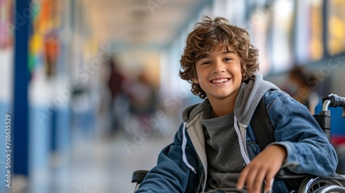 boy at school in a wheelchair photo