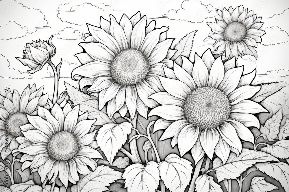 custom made wallpaper toronto digitalVibrant floral still life with sunflowers against a backdrop of fluffy clouds