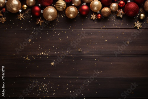 Christmas background with bauble and star decoration copy space