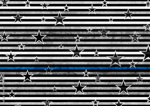 Grunge black white concept USA flag with blue stripe. American police force sign vector abstract background