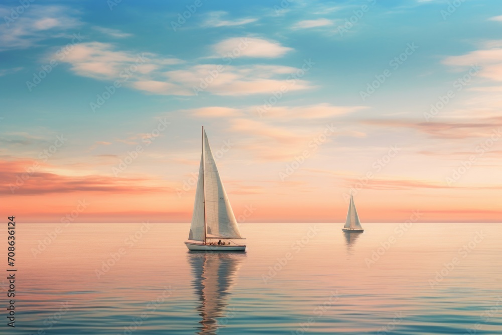 Coastal scene with sailboats resting on the peaceful water