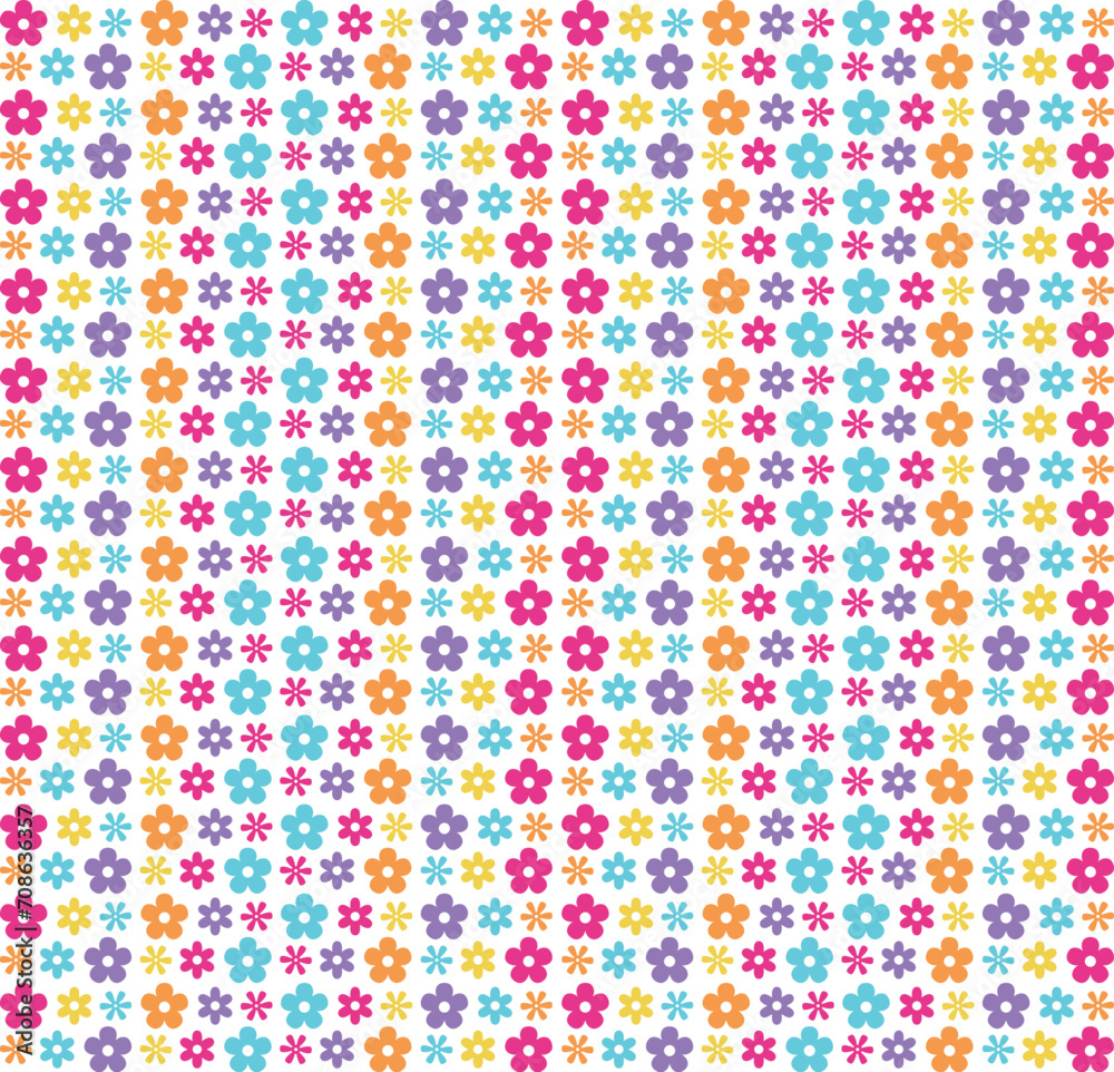 Colorful Flowers Abstract patterns with vintage groovy daisy flowers. Retro floral vector background surface design, textile, stationery, wrapping paper, cover 90s style