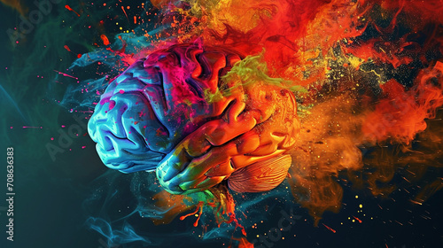 Creativity concept with a brain exploding in colors. Mind blown concept.