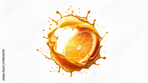 Orange juice splash twisted around and swirled around.