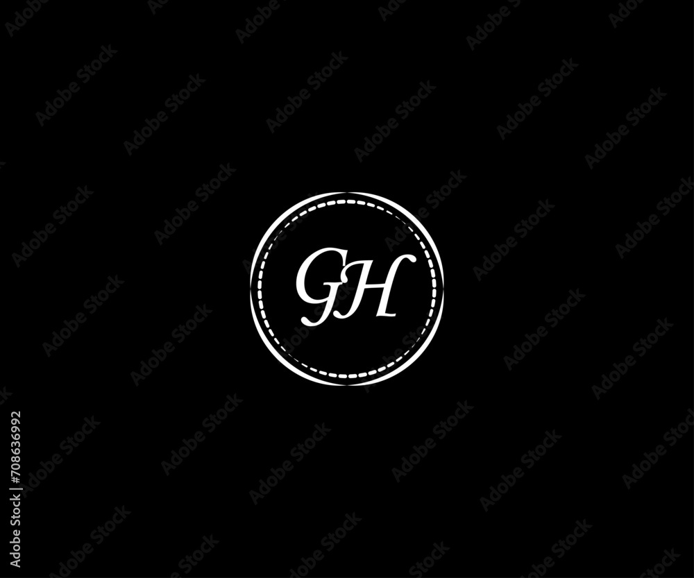 Fototapeta premium Abstract GH letter logo. black background.