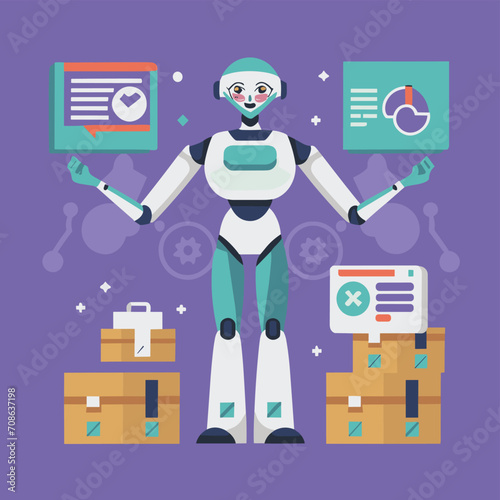 2d vector illustration colorful technology , ai robot making jobs helping people colorful design