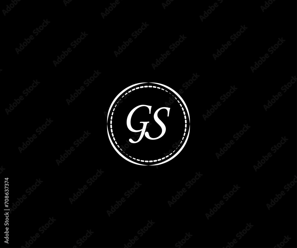  Abstract G S Letter Logo. Black Background.