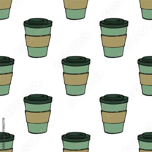 Seamless pattern with cute cup of tea or coffee doodle for decorative print, wrapping paper, greeting cards, wallpaper and fabric