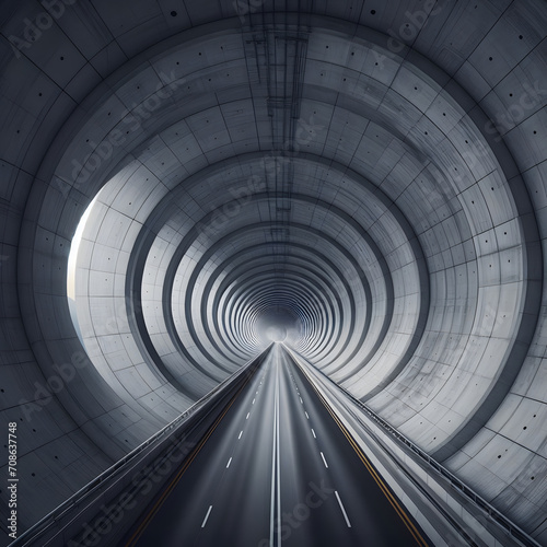 Endless flight in a gray concrete tunnel