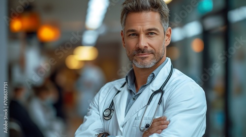 Professional Male Doctor With Stethoscope Standing Confidently. Generative AI.