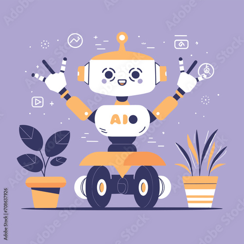 2d vector illustration colorful technology , ai robot making jobs helping people colorful design