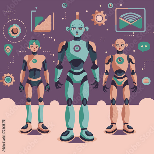 2d vector illustration colorful technology , ai robot making jobs helping people colorful design