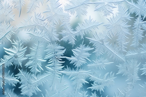 Icy crystals forming delicate patterns on a window pane