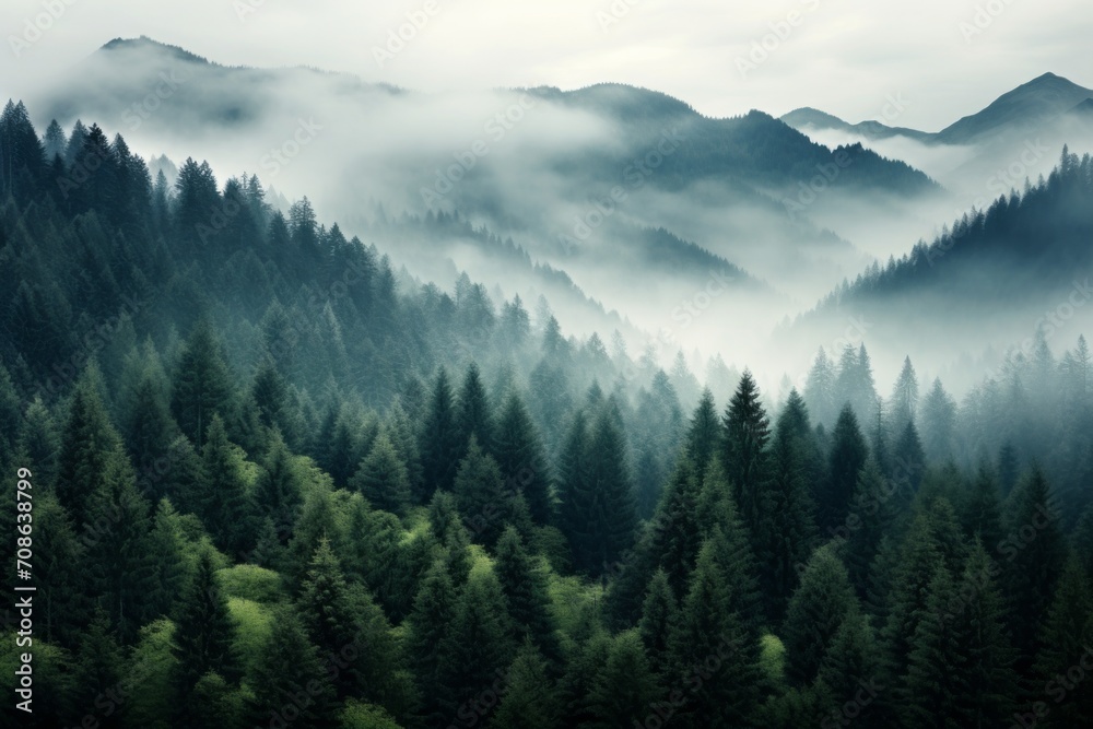 Majestic forested mountains covered in a thick blanket of trees