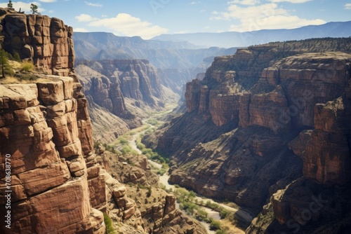 Majestic canyon with layers of rock formations stretching into the distance