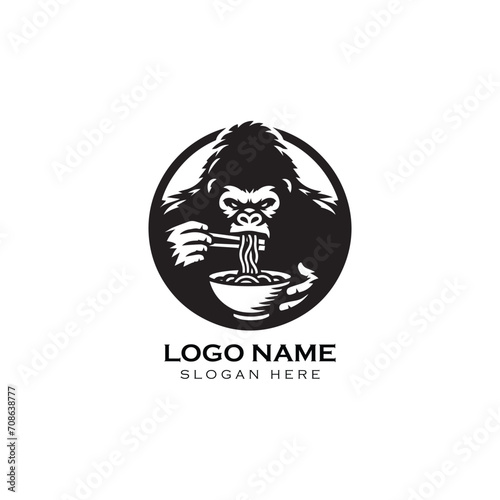 Logo Gorilla Eating Ramen Noodle   Premium Vector