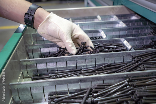 Fotografie Boxes with hardware at a technical enterprise.