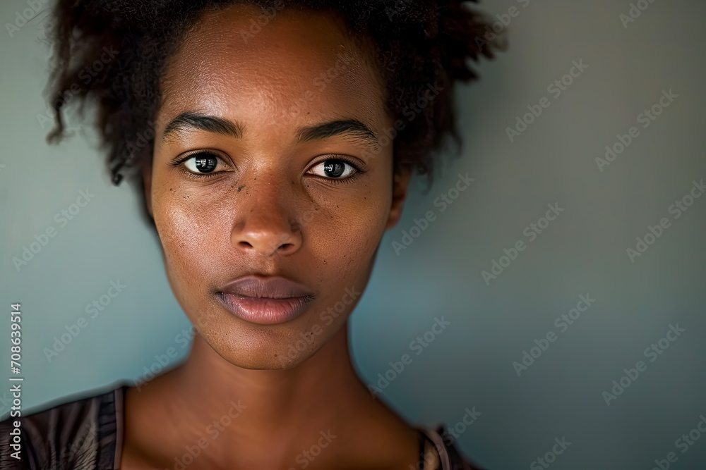 Portrait capturing a black woman emphasizing bold and nuanced expressions looking directly.
Portrait capturing a black woman emphasizing bold and nuanced expressions looking directly.