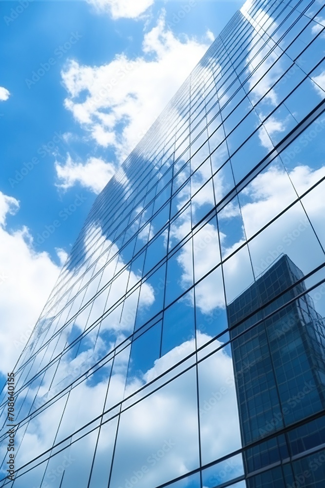 Blue glass skyscraper reflecting clouds Blue glass skyscraper reflecting clouds