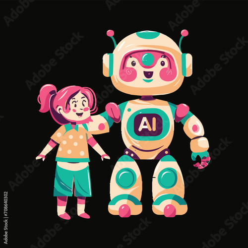 2d vector illustration colorful technology , ai robot making jobs helping people colorful design