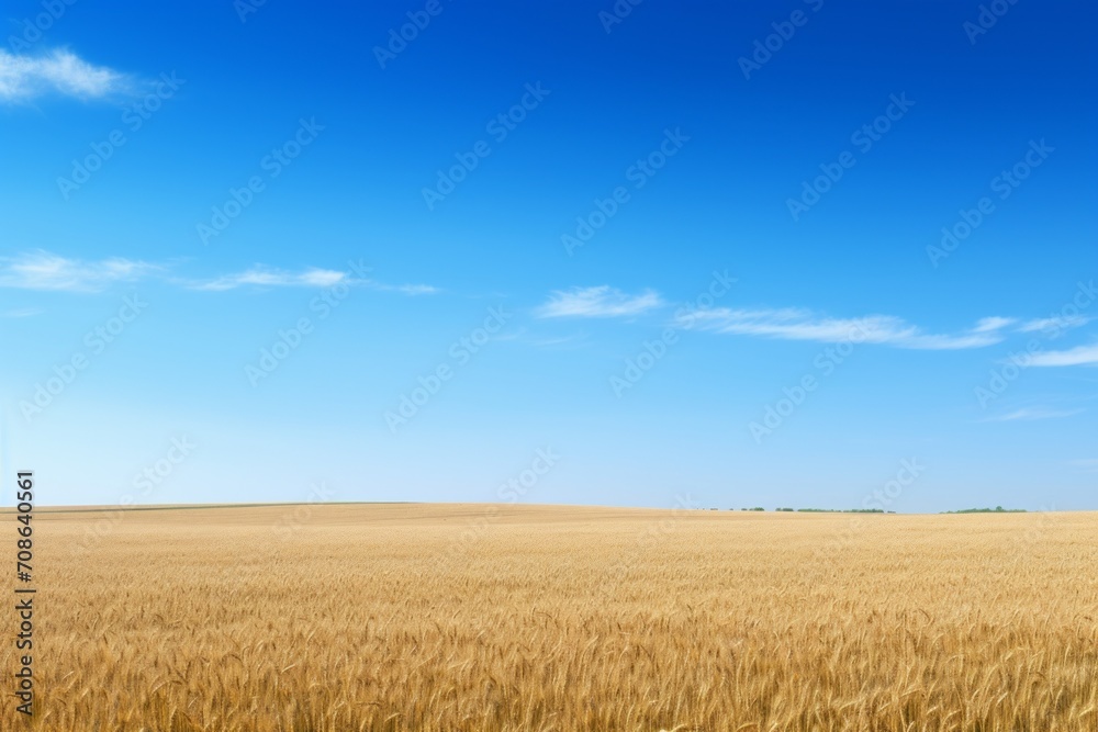 Sun-kissed field under a clear blue sky, perfect for copy space