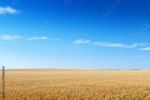 Sun-kissed field under a clear blue sky, perfect for copy space