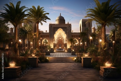 Traditional Arabian architecture and palm trees for Mawlid celebration © KerXing