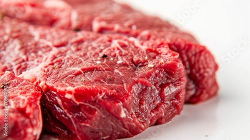 Fresh raw beef steak on a clean white background, perfect for culinary presentations and meat industry visuals.