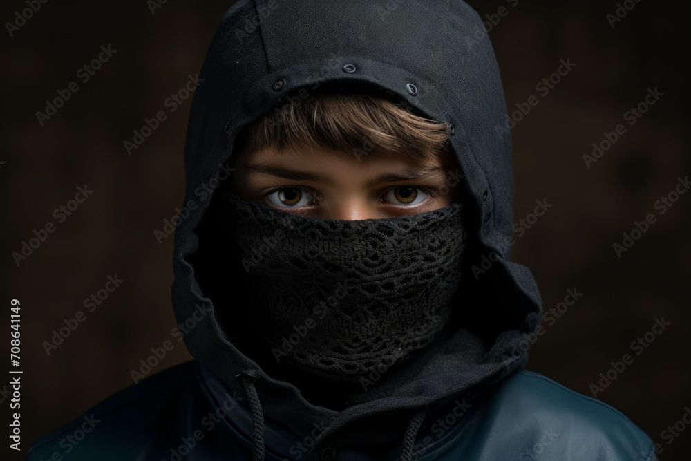 The guy in the hat and scarf covered his face, leaving only his eyes. portrait. a thief, a robber. protection from the cold. The guy in the hat and scarf covered his face, leaving only his eyes. portrait. a thief, a robber. protection from the cold.