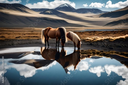 portrait of Icelandic horse in iceland landscape. generative ai