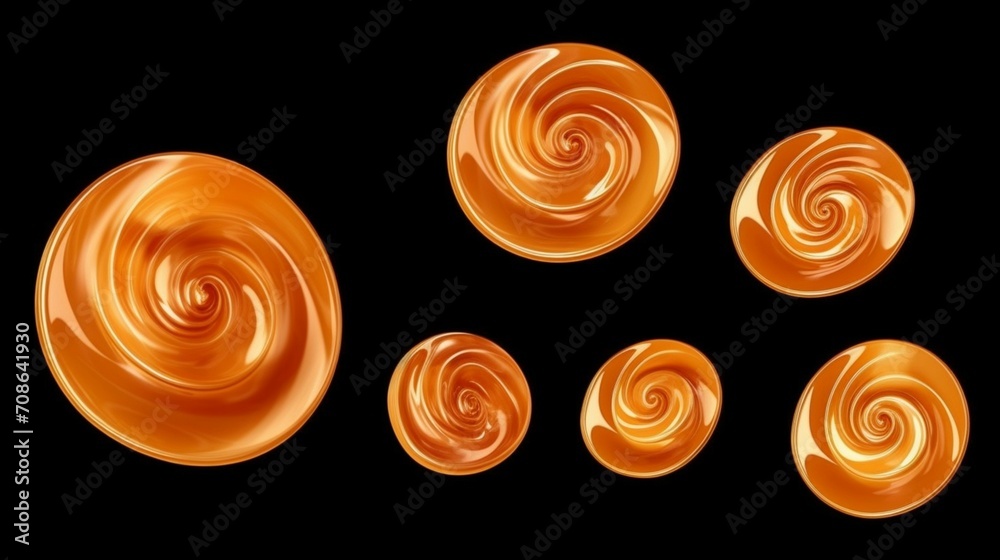 Set of caramel swirls isolated on transparent background Ai Generative