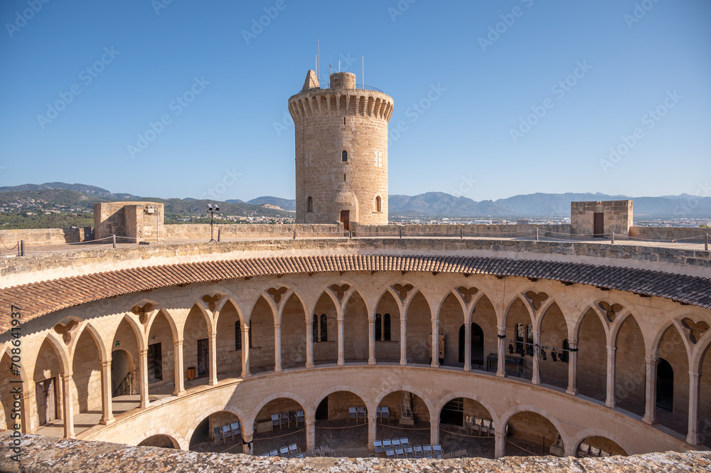 View of historic Bellver Castle in Palma de Mallorca, Spain.