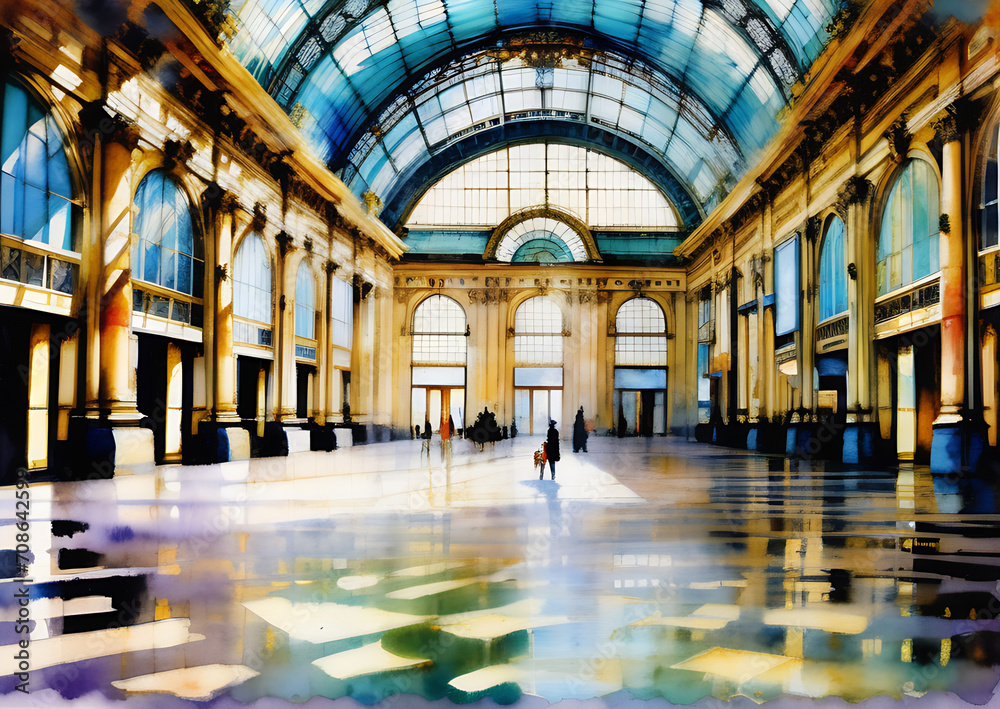 Grand Palais de Paris en aquarelle