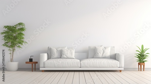 empty white wall for writing  minimalist beige living room interior  sofa on wooden floor 