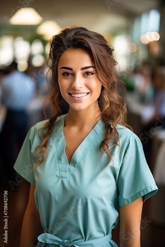 Close-up portrait of a smiling young female nurse
