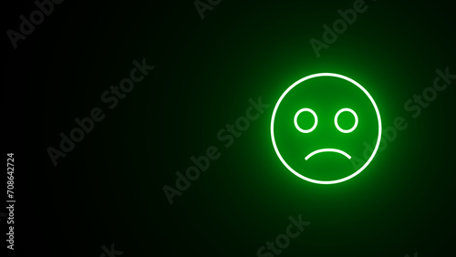 Neon glowing sad smile icon. neon sad emoji icons. character faces with emotions like sadness.