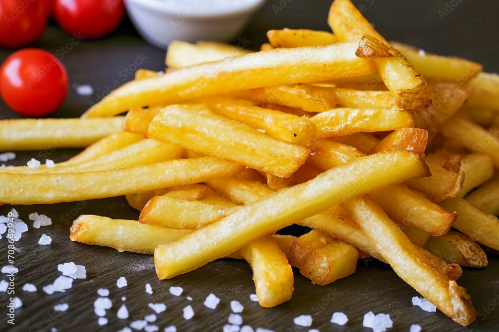 French fries in a fast food restaurant. Fast food. French fries in a fast food restaurant. Fast food.
