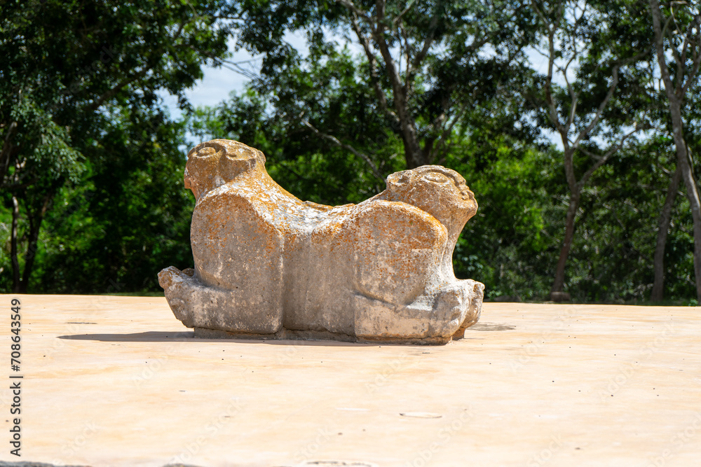 Statue in Uxmal temple ruins, Mexico