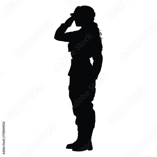 Silhouette of Soldier woman salute on white photo