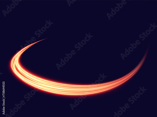 Vector illustration of golden abstract transparent light effect isolated on black background, round sparkles and light lines in golden color. Abstract background for science, futuristic, energy 