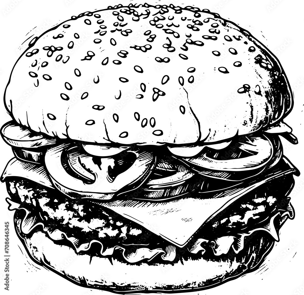 Cheeseburger in sketch style, vector illustration. 