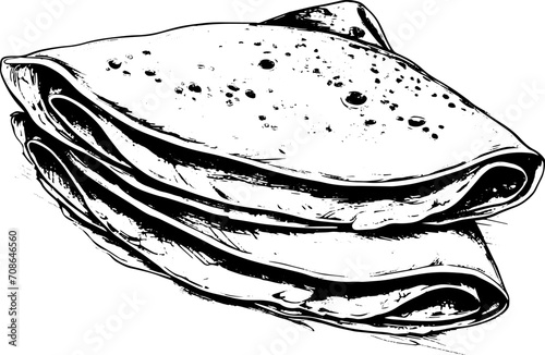 Russian crepes (bliny) in sketch style, vector illustration. 