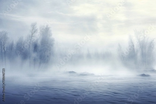 Foggy morning on the river in winter. Winter landscape.