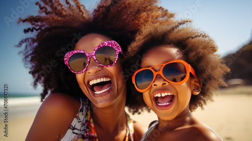 Heartfelt laughter: Capture the joy as a happy mother and daughter share genuine laughter together outdoors.