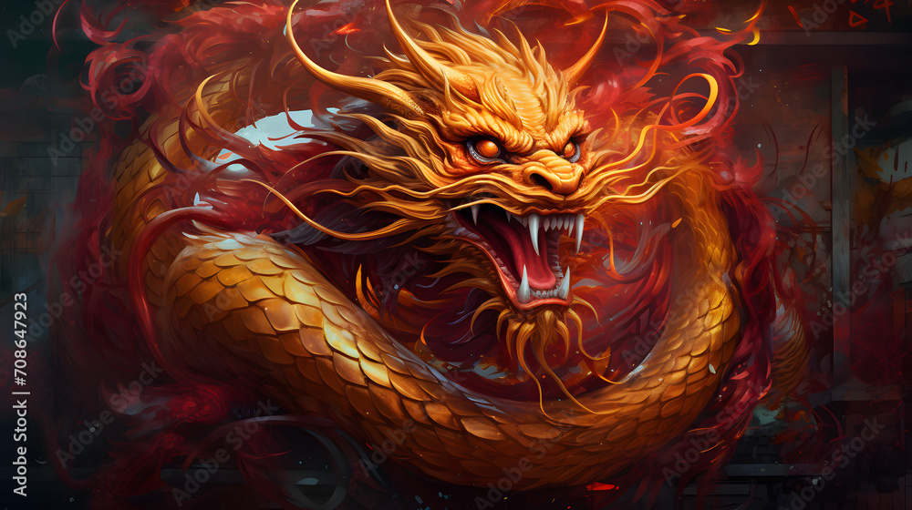  Majestic Golden Chinese Dragon. Celebrating Imlek Chinese New Year. Chinese New Year Fantasy Dragon Background.