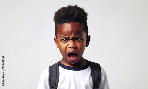angry little black boy, small child, children's emotions, portrait of children, angry child photo