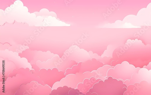 Horizontal banner with pink sky and paper cut clouds. valentine s day concept. generative ai