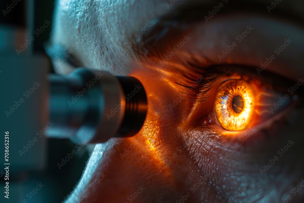 Close-up of an Eye Exam with Illumination.