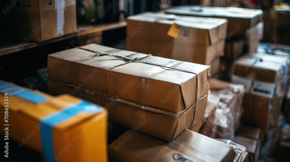 Packed boxes in a warehouse. Packed boxes in a warehouse.